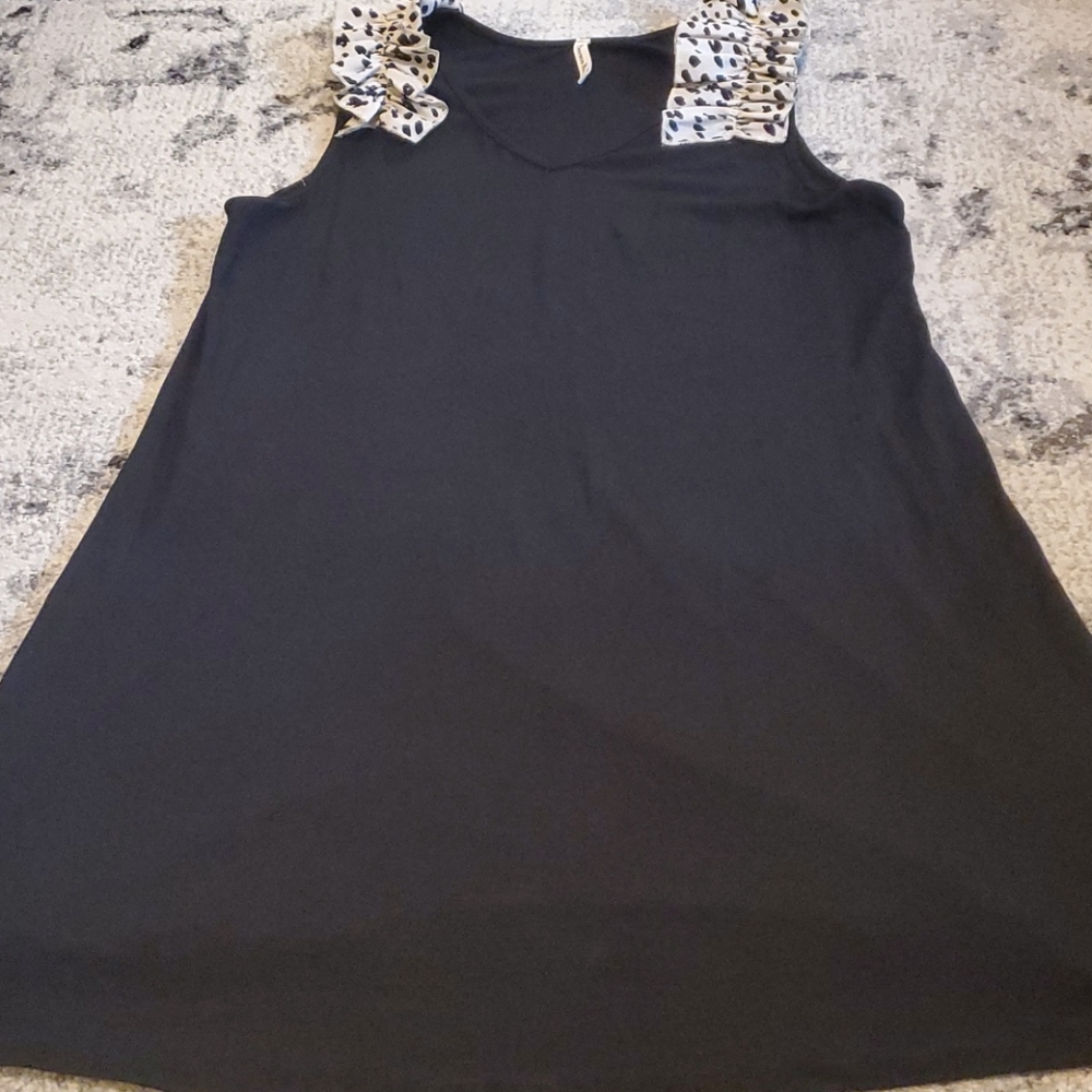 Black Dress with leopard dot ruffle